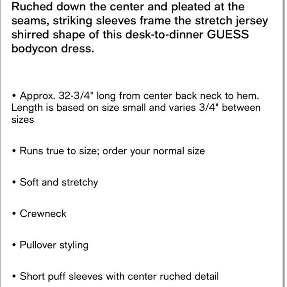 Guess Dress NWT Ruched Bodycon Short Sleeve Mini Puff Sleeve Red Women's Large - Picture 5 of 6